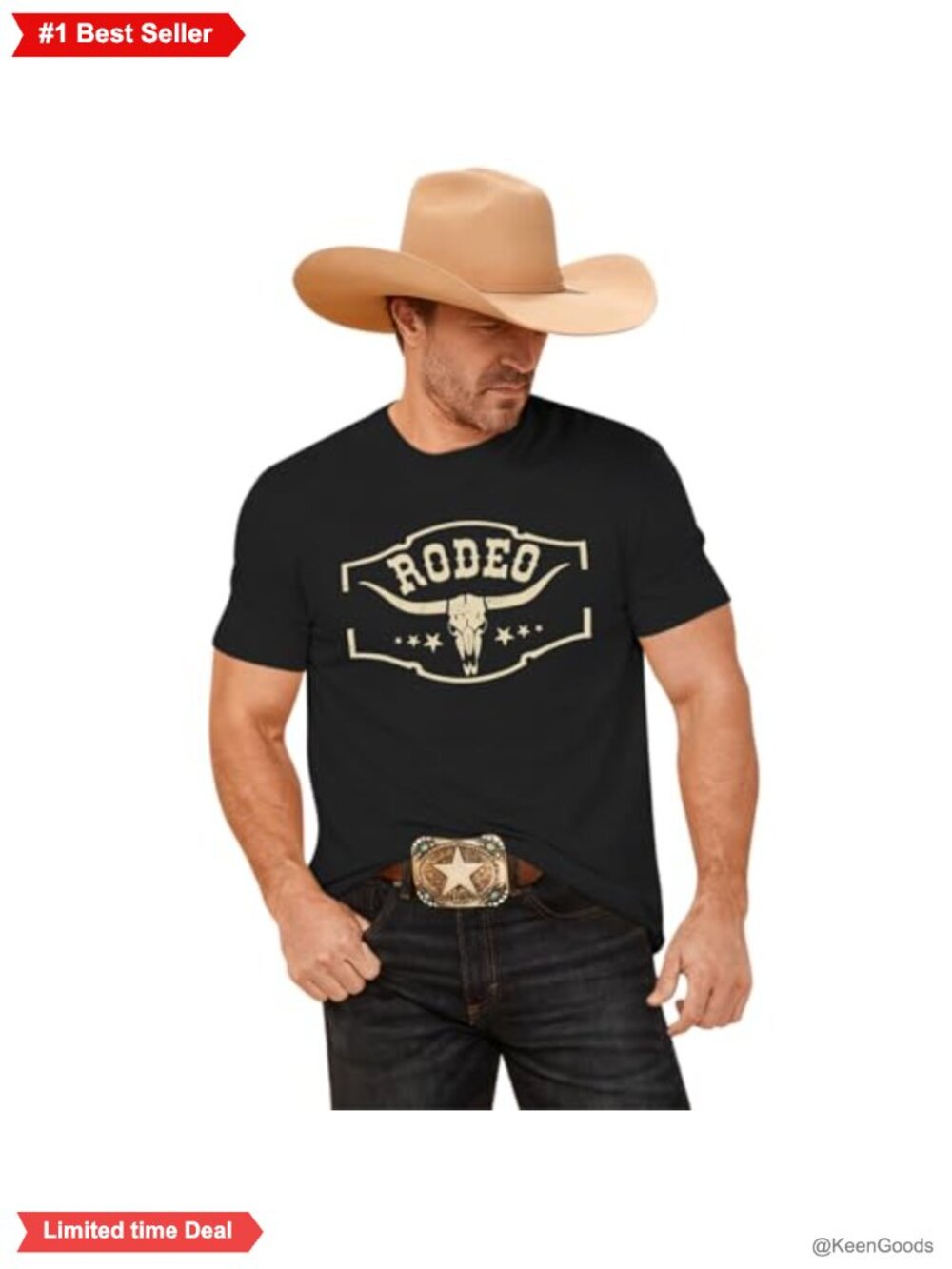 Men's Cotton Blend Western Cowboy Rodeo Graphic T-Shirt Crew Neck